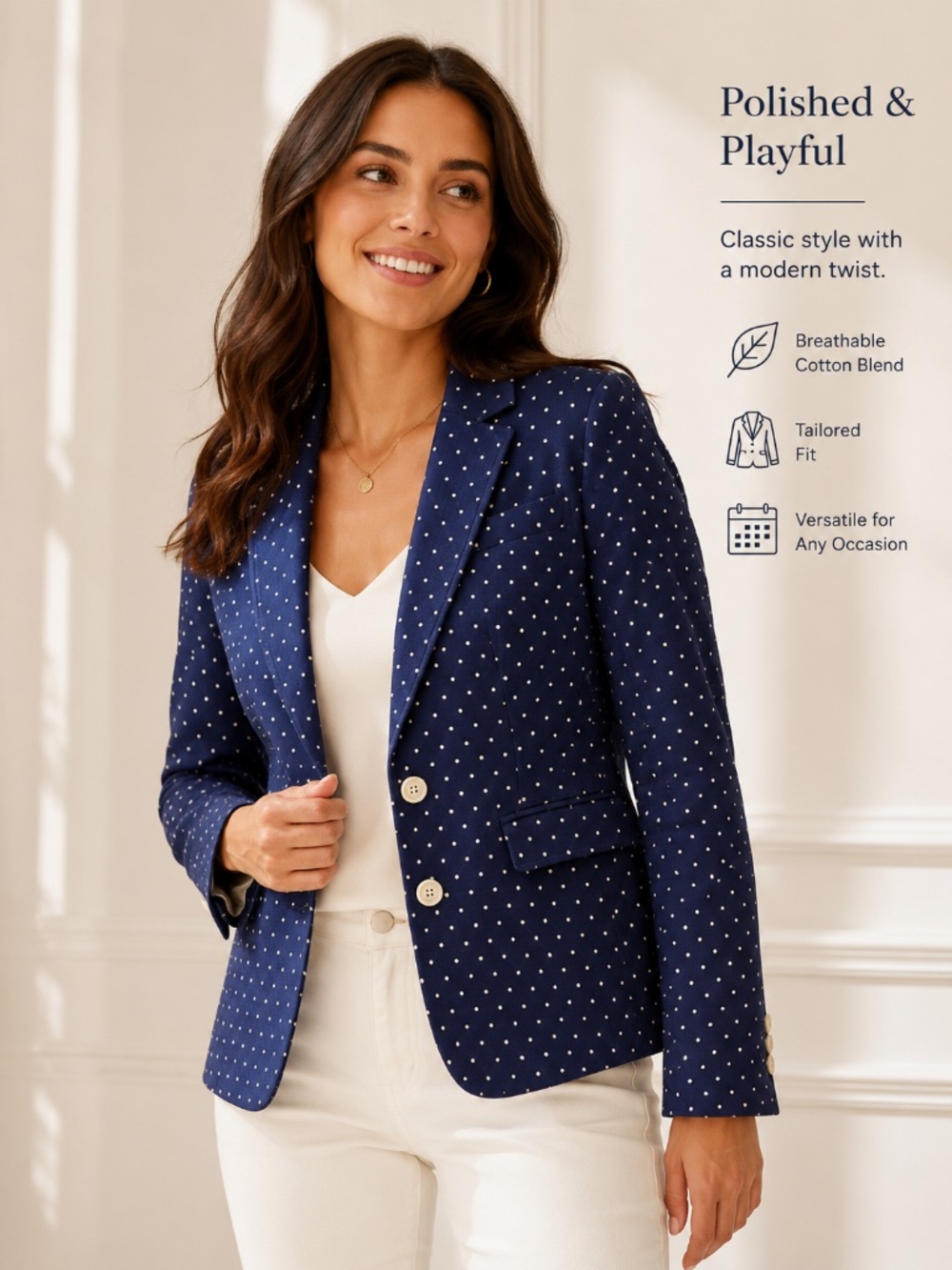 Banana Republic Navy Polka Dot Blazer Jacket Size 4 Fully Lined
